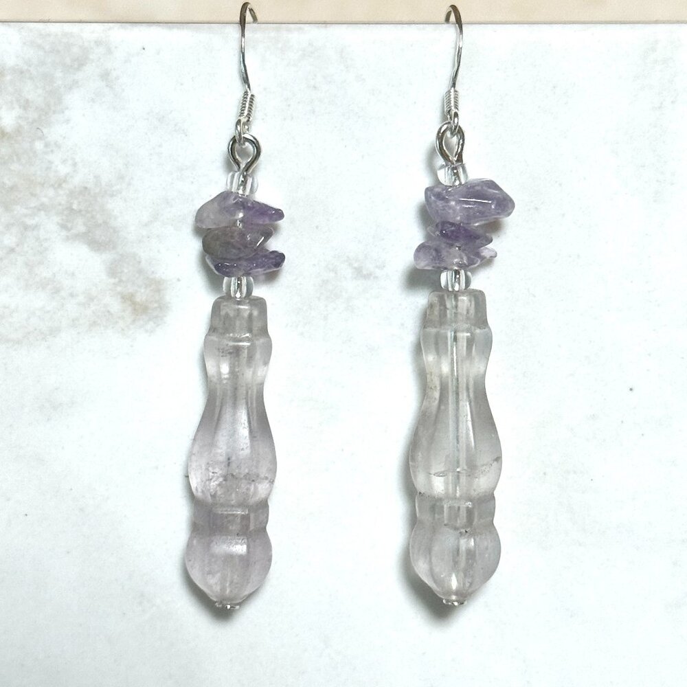 2/$20, Natural Amethyst Dangle Earrings, Genuine Gemstone + Sterling Silver Hook